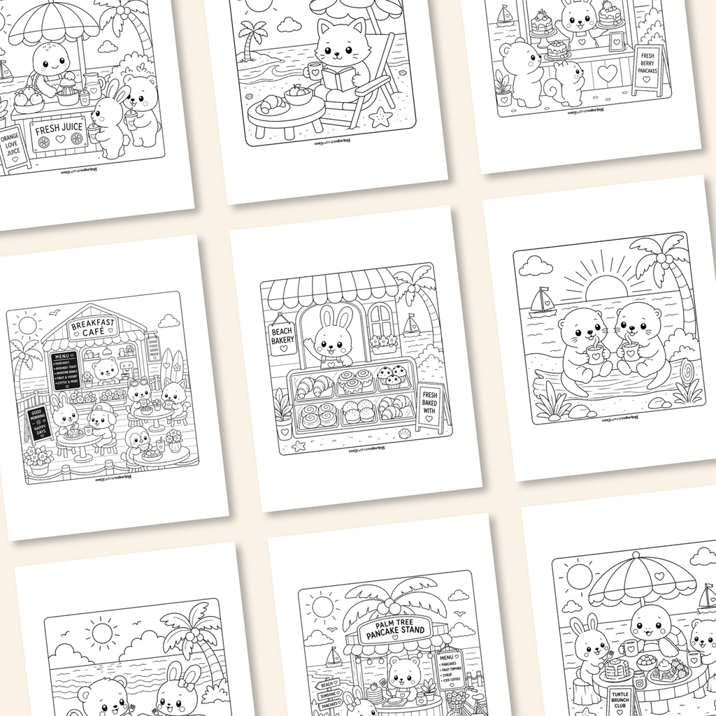 Breakfast on the Beach | Summer Season Printable Coloring Pages
